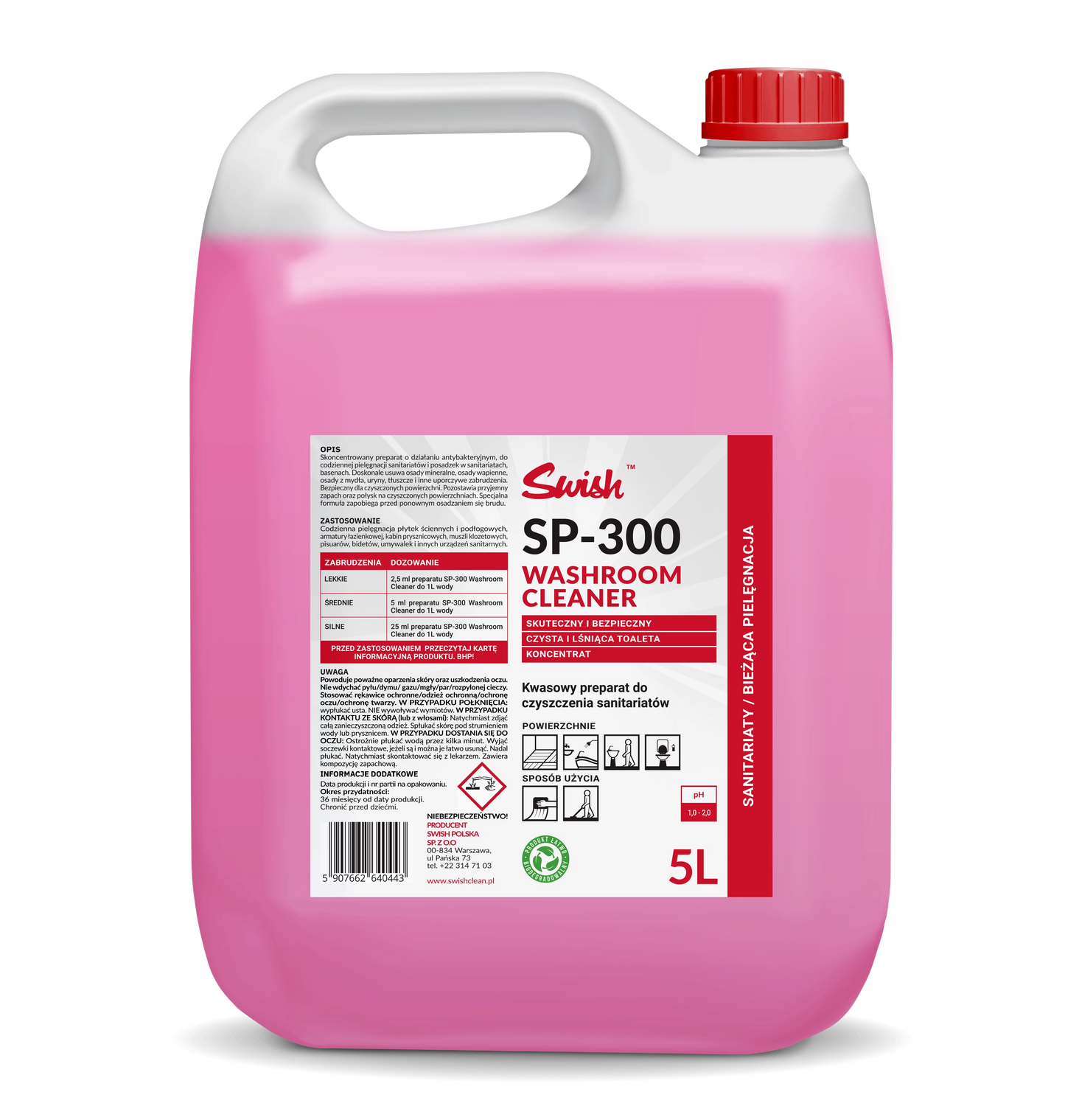 Preparat skoncentrowany kwasowy do gruntownego mycia sanitariatów SWISH WASHROOM CLEANER 5L