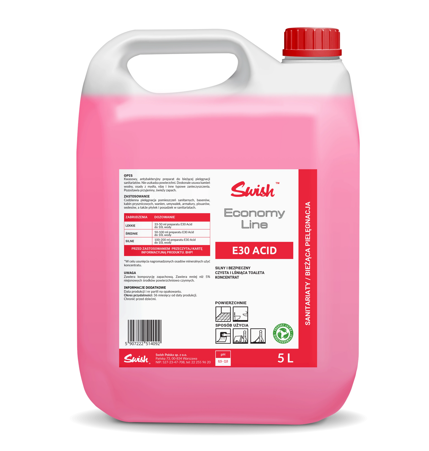 Preparat skoncentrowany kwasowy do mycia sanitariatów SWISH 5L