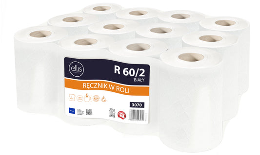 Ręcznik Ellis Professional MINI 2-warstw. 60m biały celuloza śr.14cm 12szt.