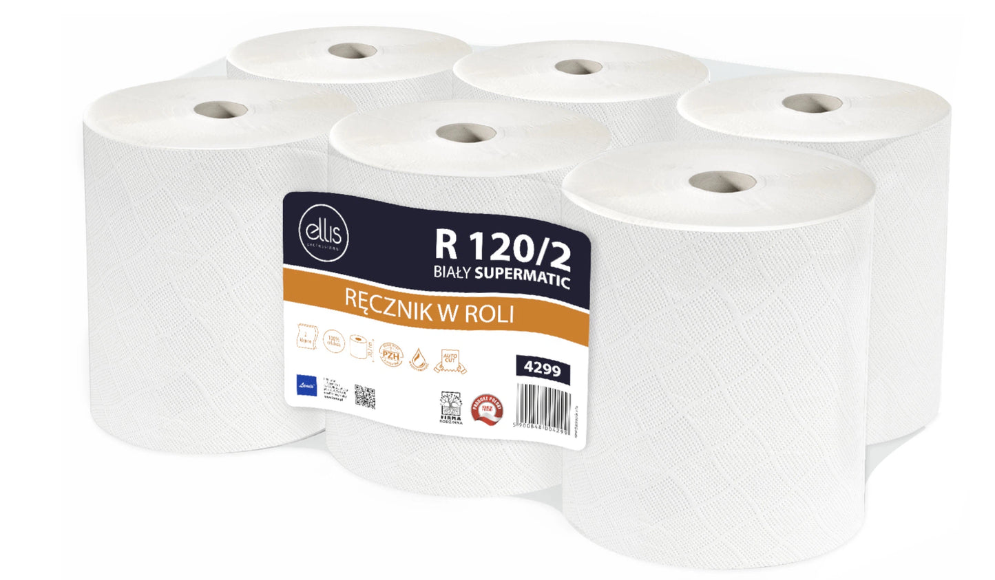Ręcznik Ellis Professional SUPERMATIC 2-warst. 120m biały celuloza śr.19cm 6szt.
