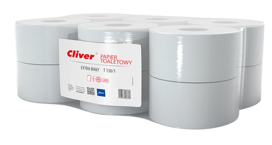 Papier toaletowy Cliver Standard JUMBO biały mak. 19cm 130m 12szt.