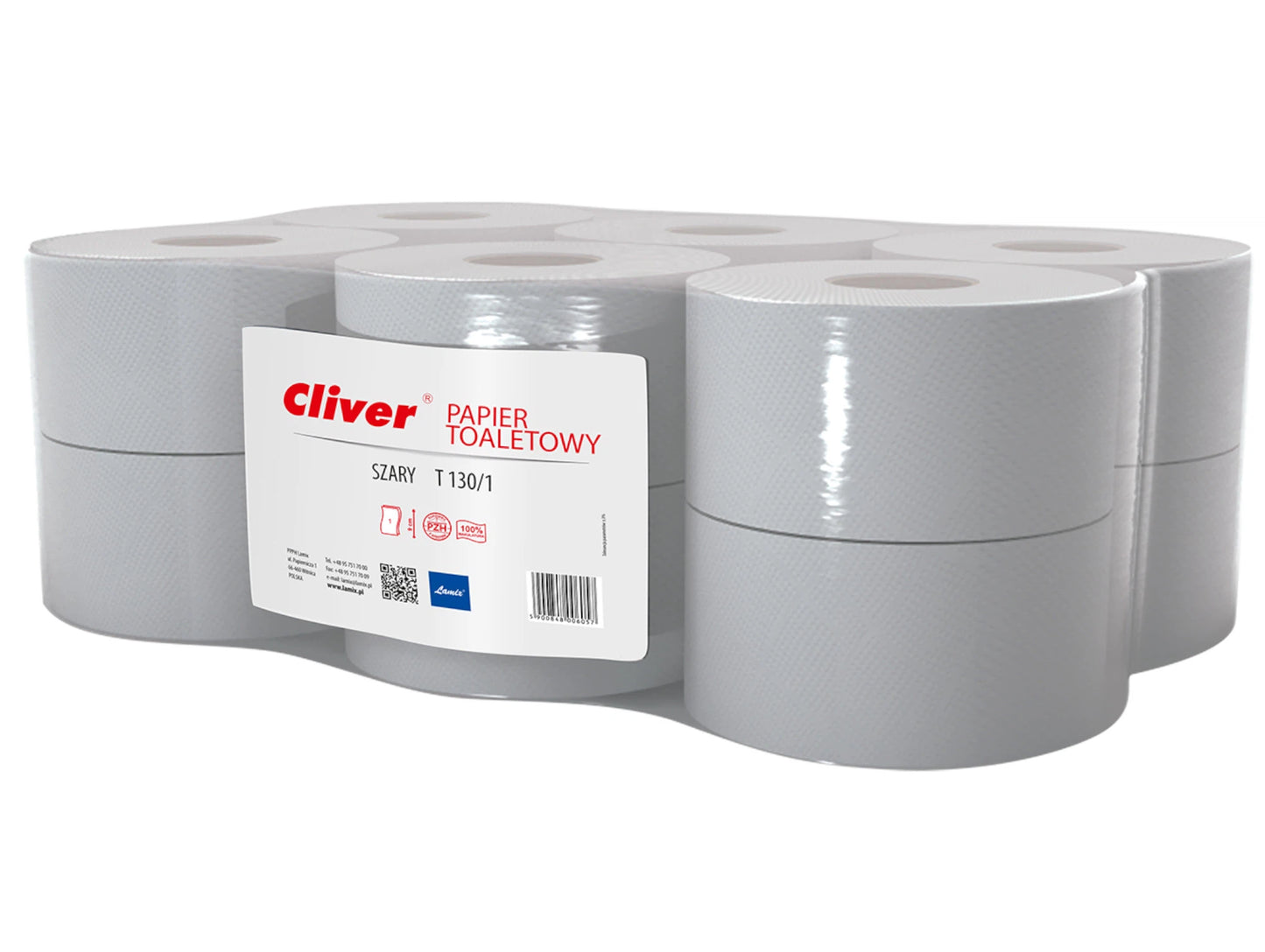 Papier toaletowy Cliver Standard JUMBO szary mak. 19cm 130m 12szt.
